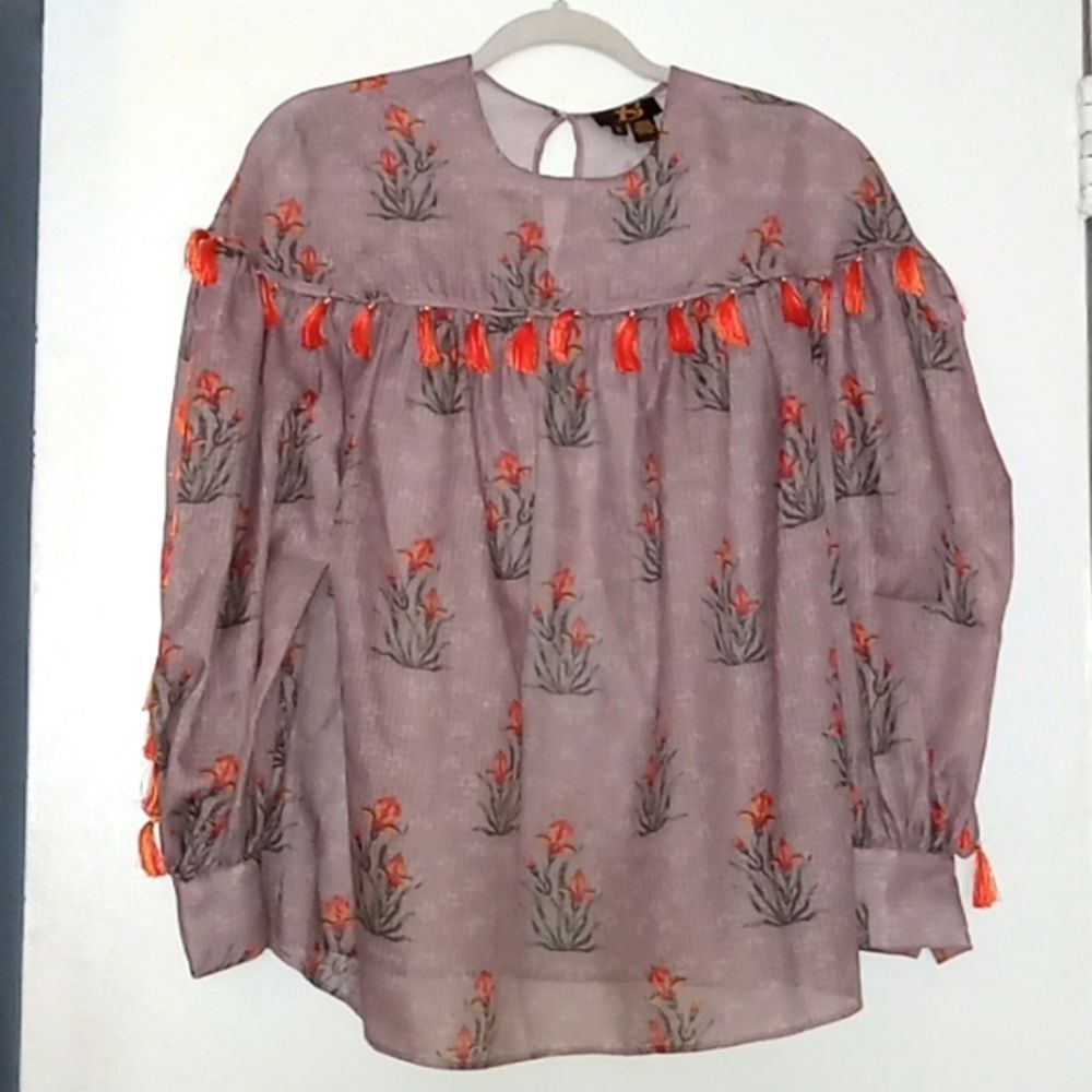 50% OFF SACHIN AND BABI BEIGE BLOUSE WITH ORANGE TASSELS DETAILS